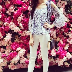 LOFT Blue and White Floral Blouse